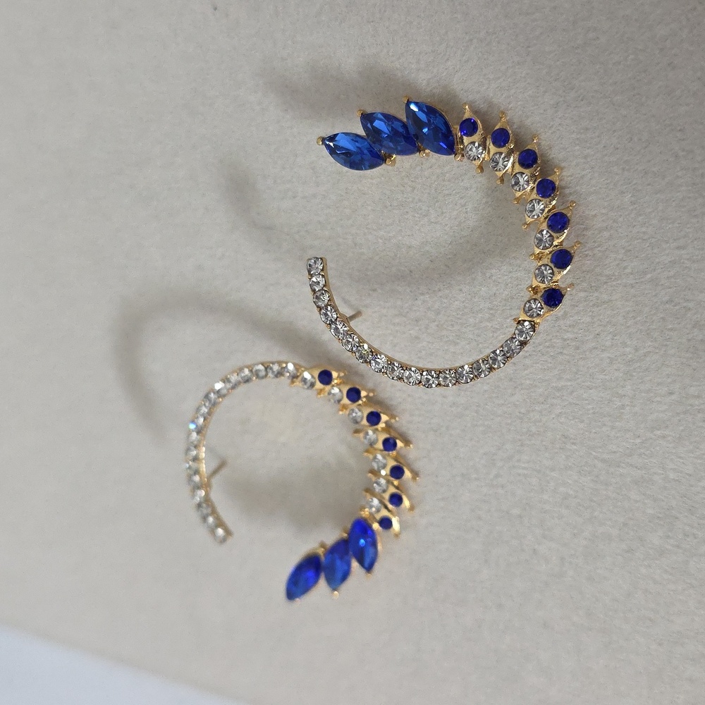 Elegant Cobalt Blue Crystal Round Open Hoop Statement  Earrings